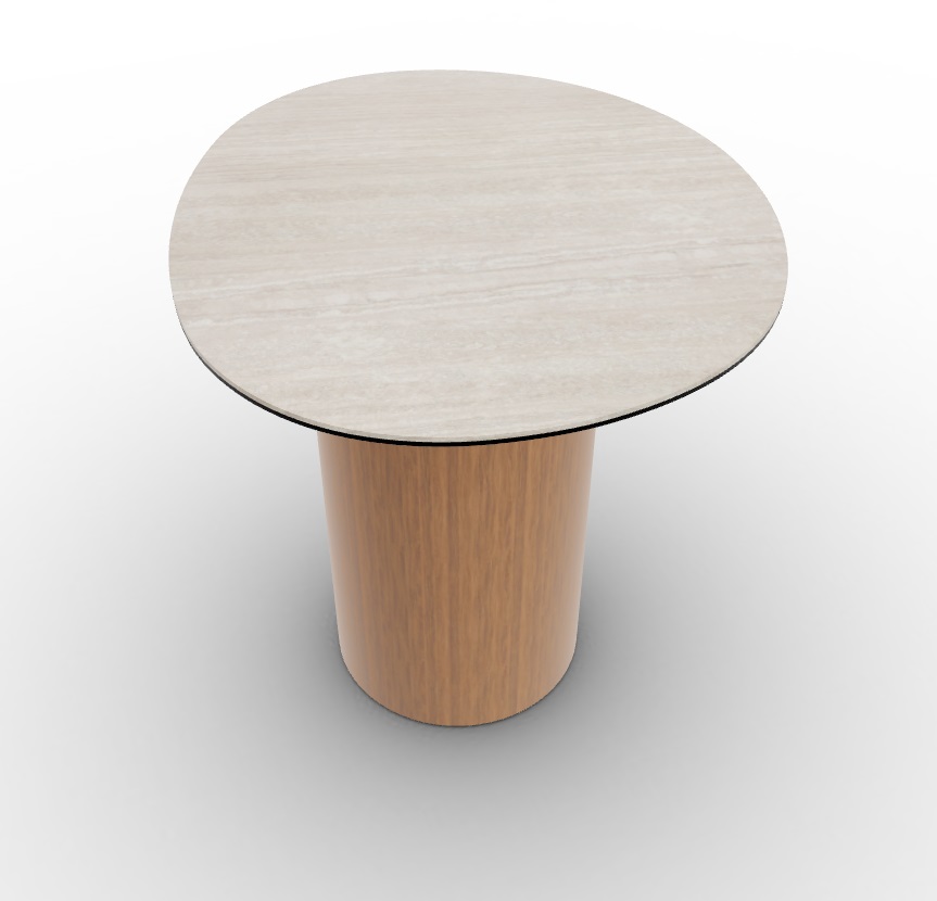 Mushroom Laminated Ceramic-Glass/Wood Pedestal End Table