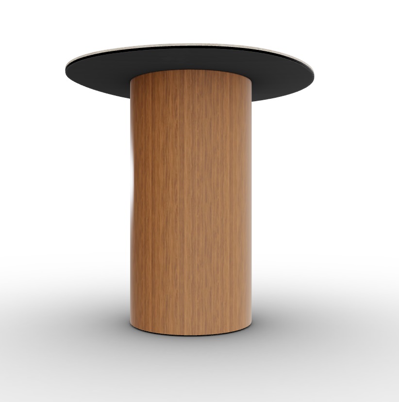 Mushroom Laminated Ceramic-Glass/Wood Pedestal End Table