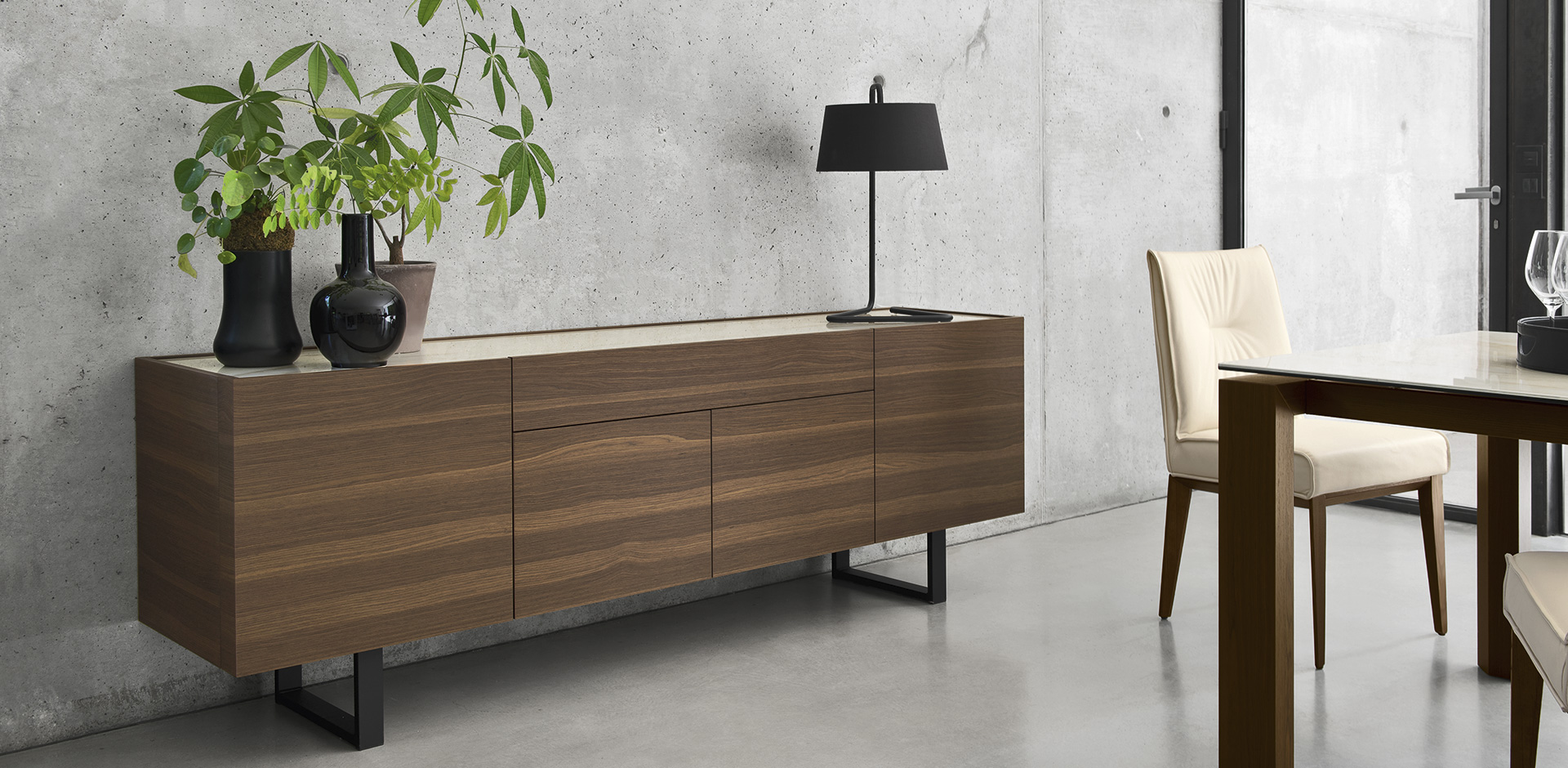 Horizon Ceramic/Wood/Metal Customizable Sideboard w/4 Doors & Drawer & Metal Base