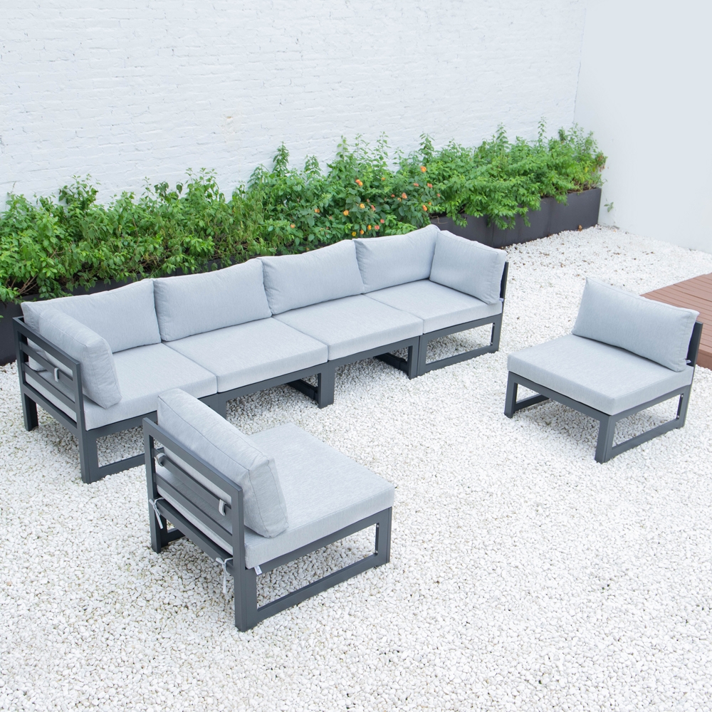 LeisureMod 6-Piece Patio Sectional in Weathered Grey Aluminum Frame with Removable