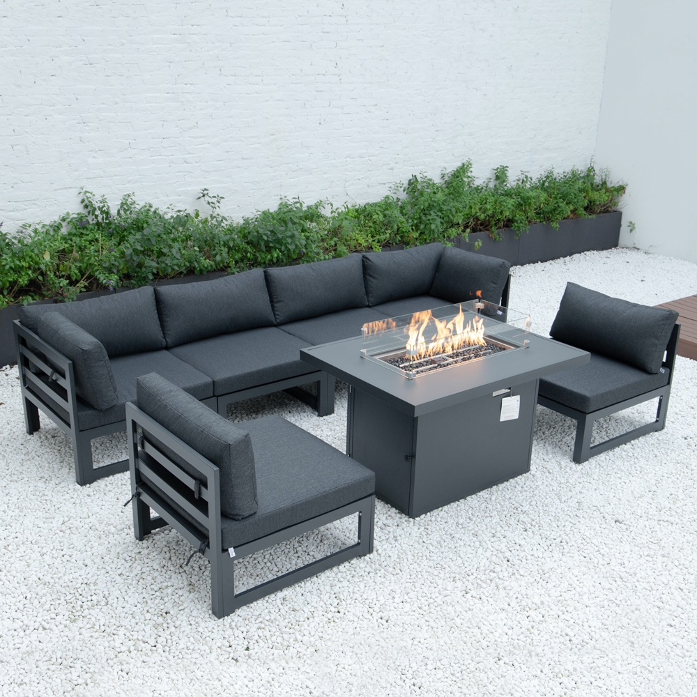 Chelsea 7-Piece Patio Polyester Set w/Fire Pit Table