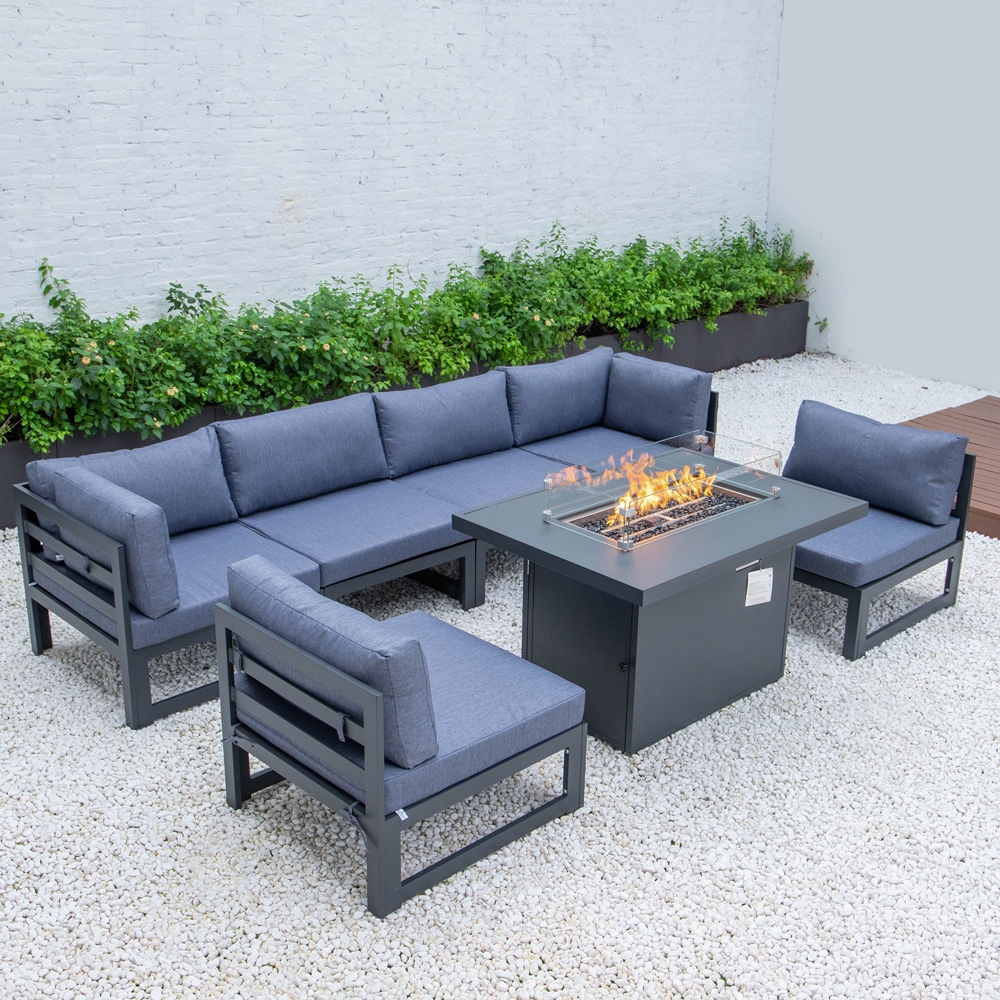 Chelsea 7-Piece Patio Polyester Set w/Fire Pit Table