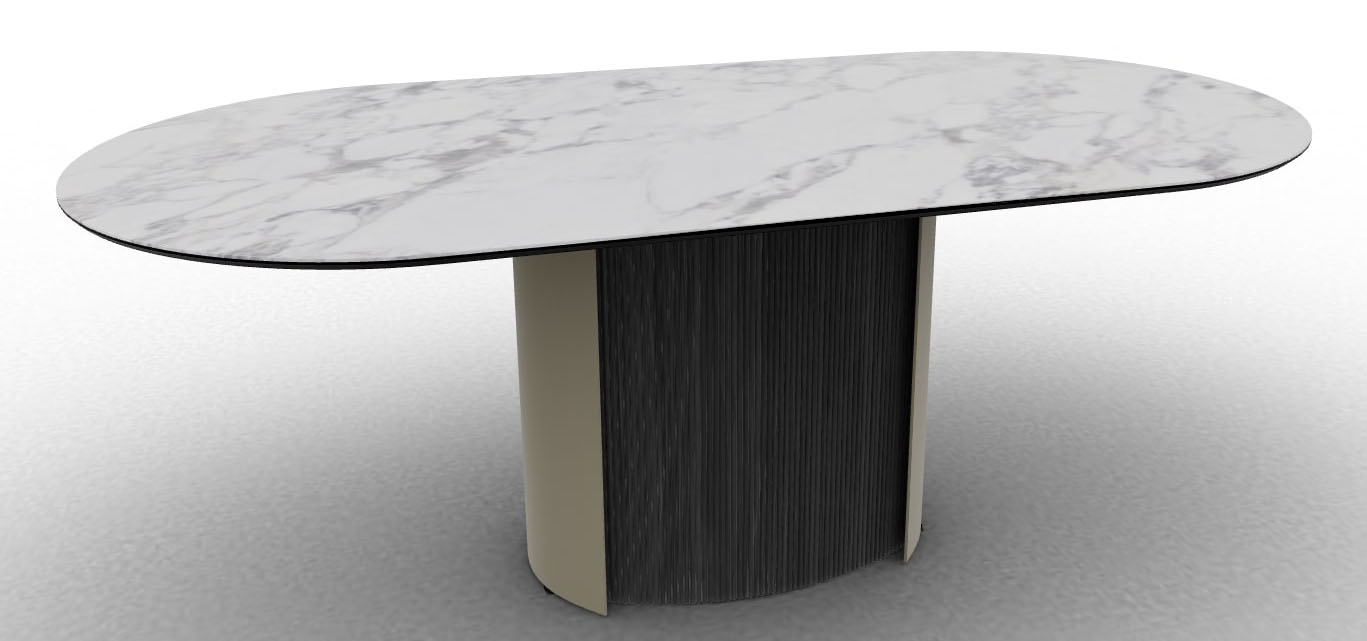 Yoroi W78.7-inch Ceramic/Metal/Wood Customizable Oval Dining Table
