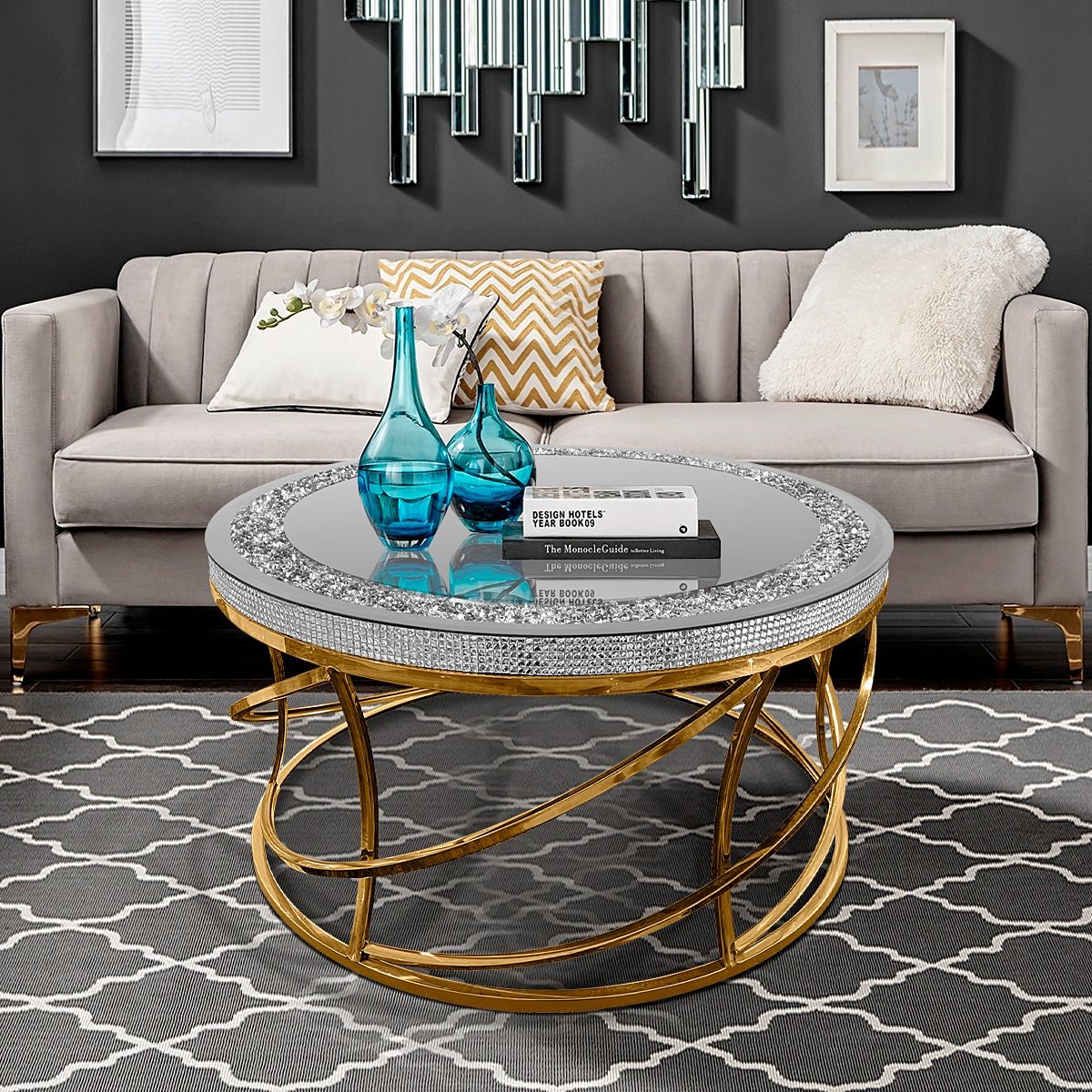 Timeless Round Coffee Table with Diamond Encrusted Accent