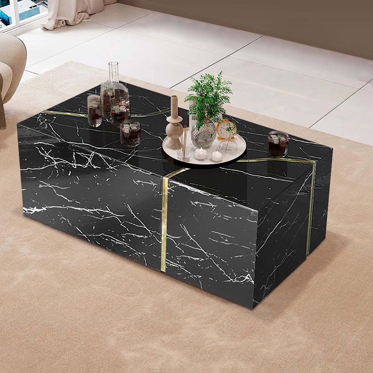 Timeless CTE07201BKG Rectangular Coffee Table