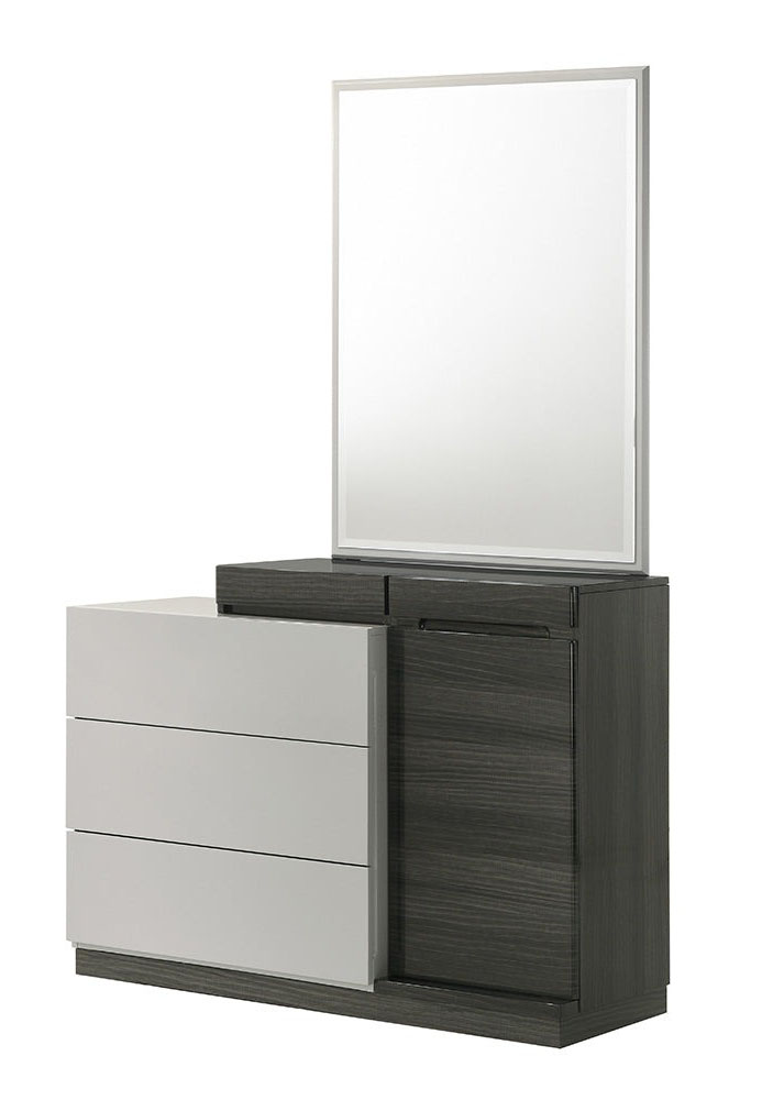 J&amp;M Cube Dresser w/3 Drawers &amp; Door &amp; Mirror, Grey/Black