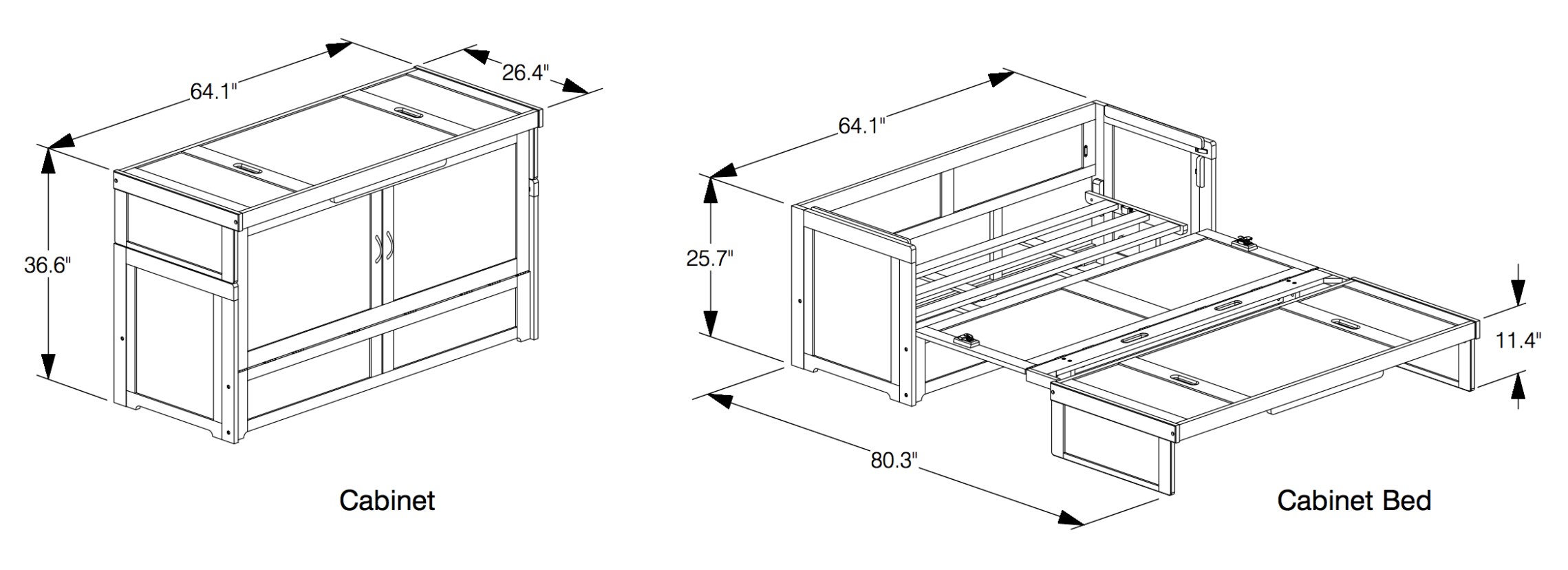 Cube Wood Murphy Cabinet Bed w/Mattress