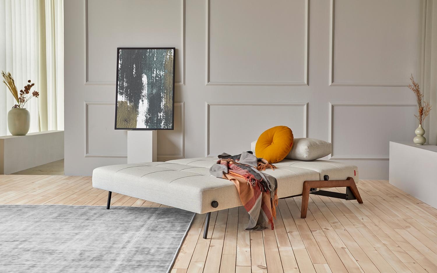Cubed Deluxe Fabric Sofa Bed w/Dark Wood Legs
