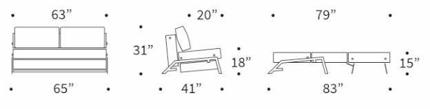 Cubed Deluxe Fabric Sofa Bed w/Chrome Legs, Queen Size