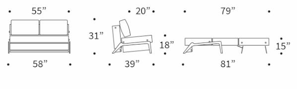 Cubed Deluxe Fabric Sofa Bed w/Dark Wood Legs, Full Size
