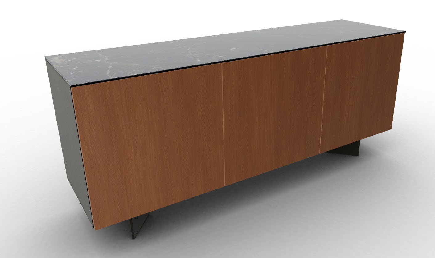 Universal Ceramic/Wood/Glass Customizable Sideboard w/3 Doors & Metal Base
