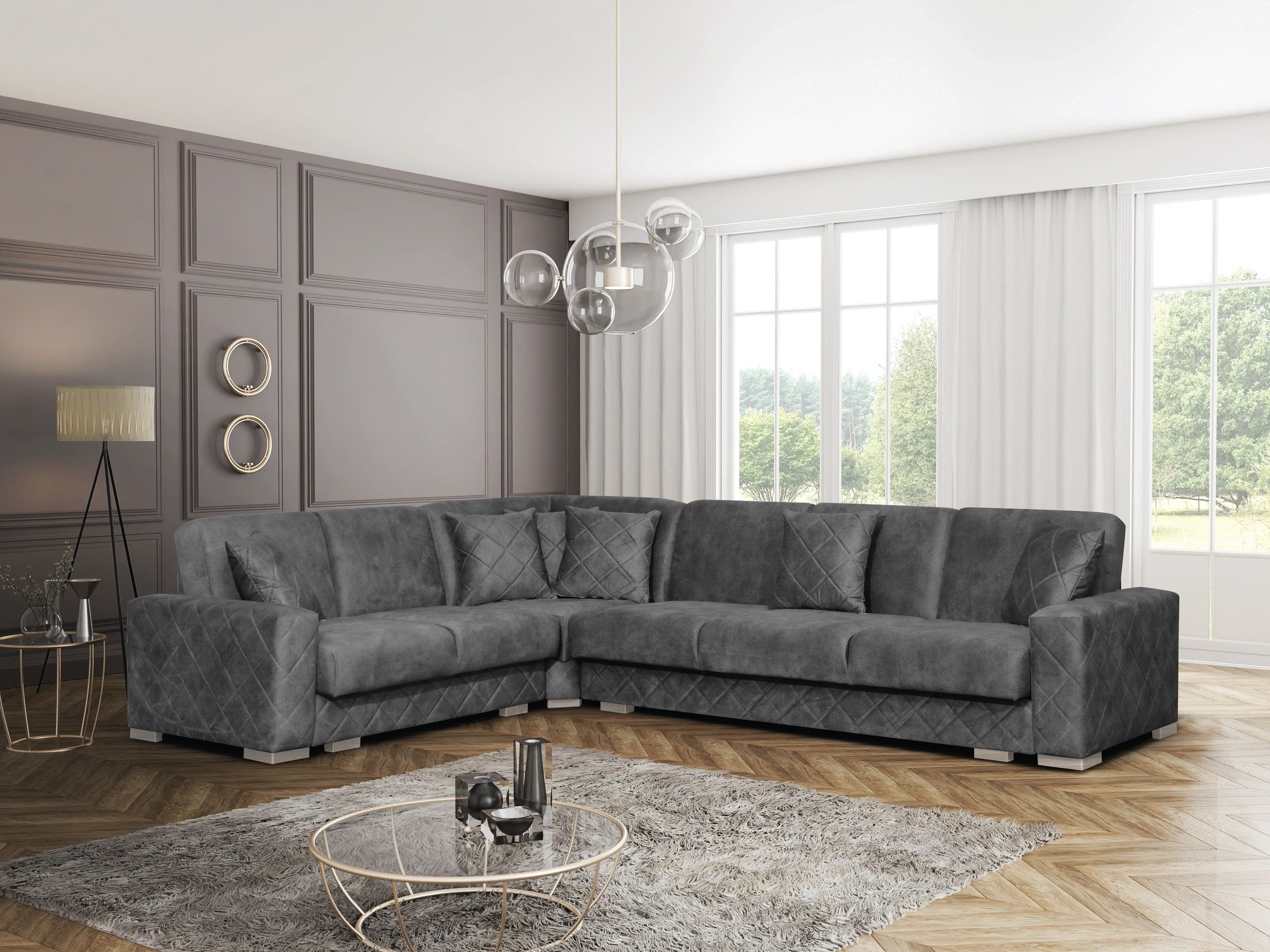 Norman L-Shaped Fabric Convertible Storage Sectional Sofa
