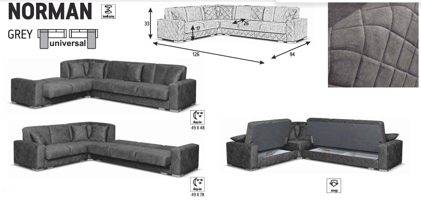 Norman L-Shaped Fabric Convertible Storage Sectional Sofa