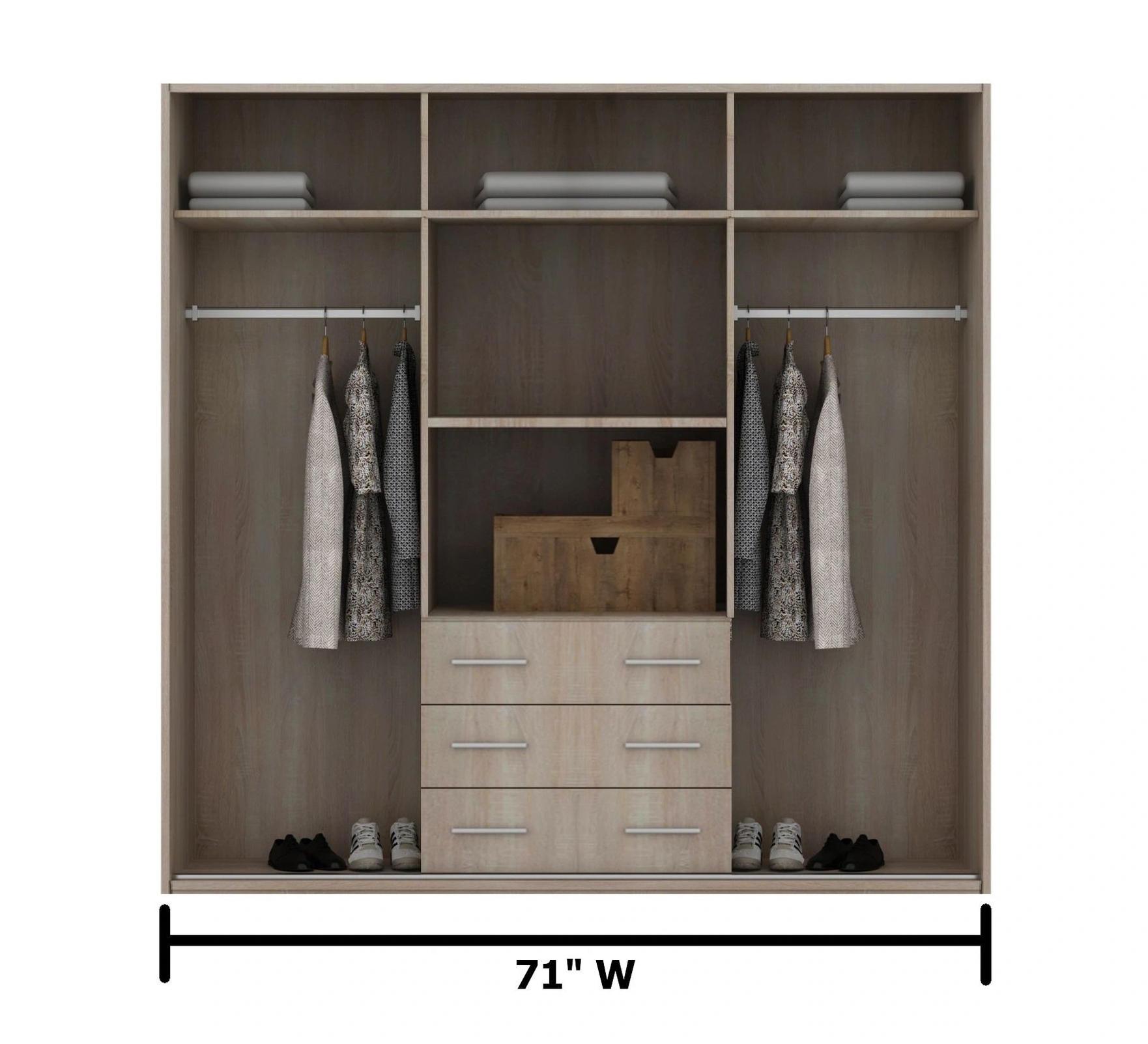 Orlando 71-inch 4-Door Glossy Wood Wardrobe with 3 Drawers