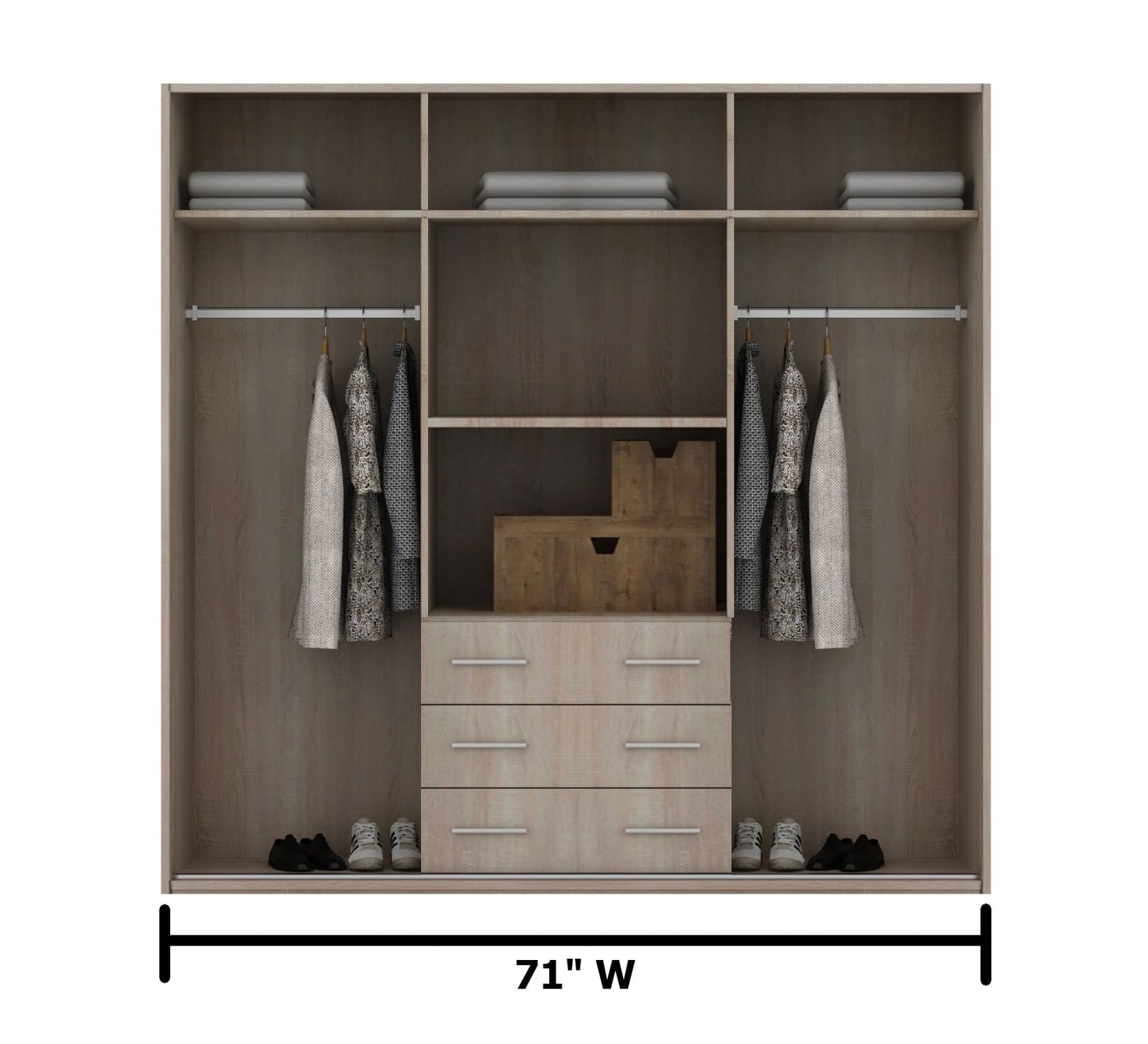 Orlando 71-inch 4-Door Matte Wood Wardrobe with 3 Drawers & Mirrors