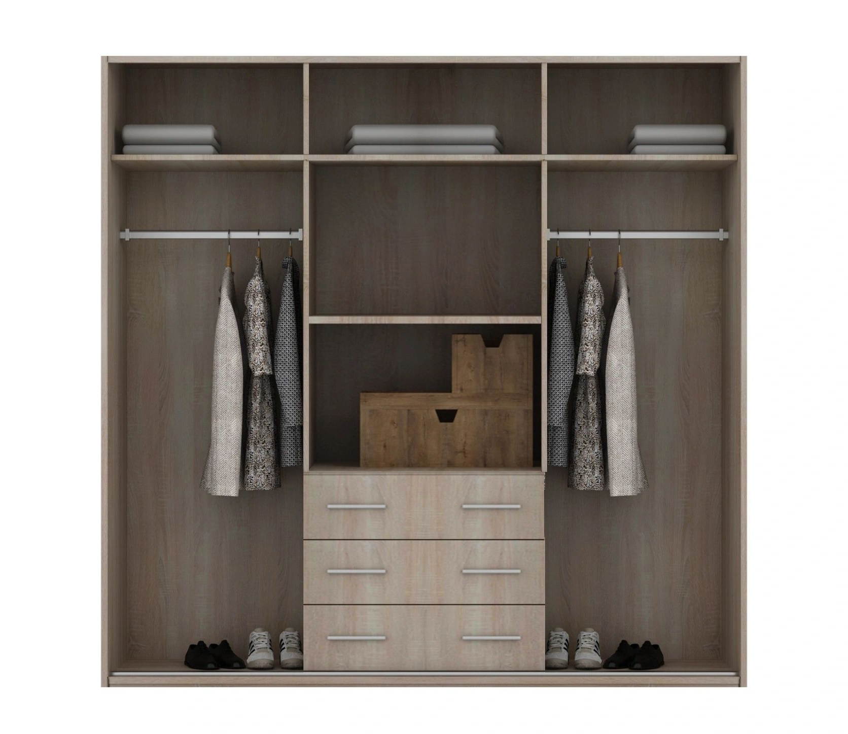 Orlando 71-inch 4-Door Wood Wardrobe with 3 Drawers & Mirrors
