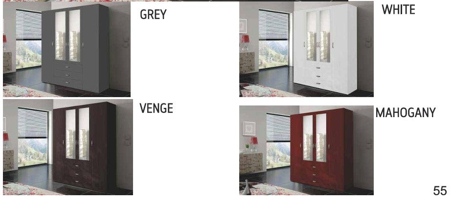 Orlando 71-inch 4-Door Matte Wood Wardrobe with 3 Drawers & Mirrors