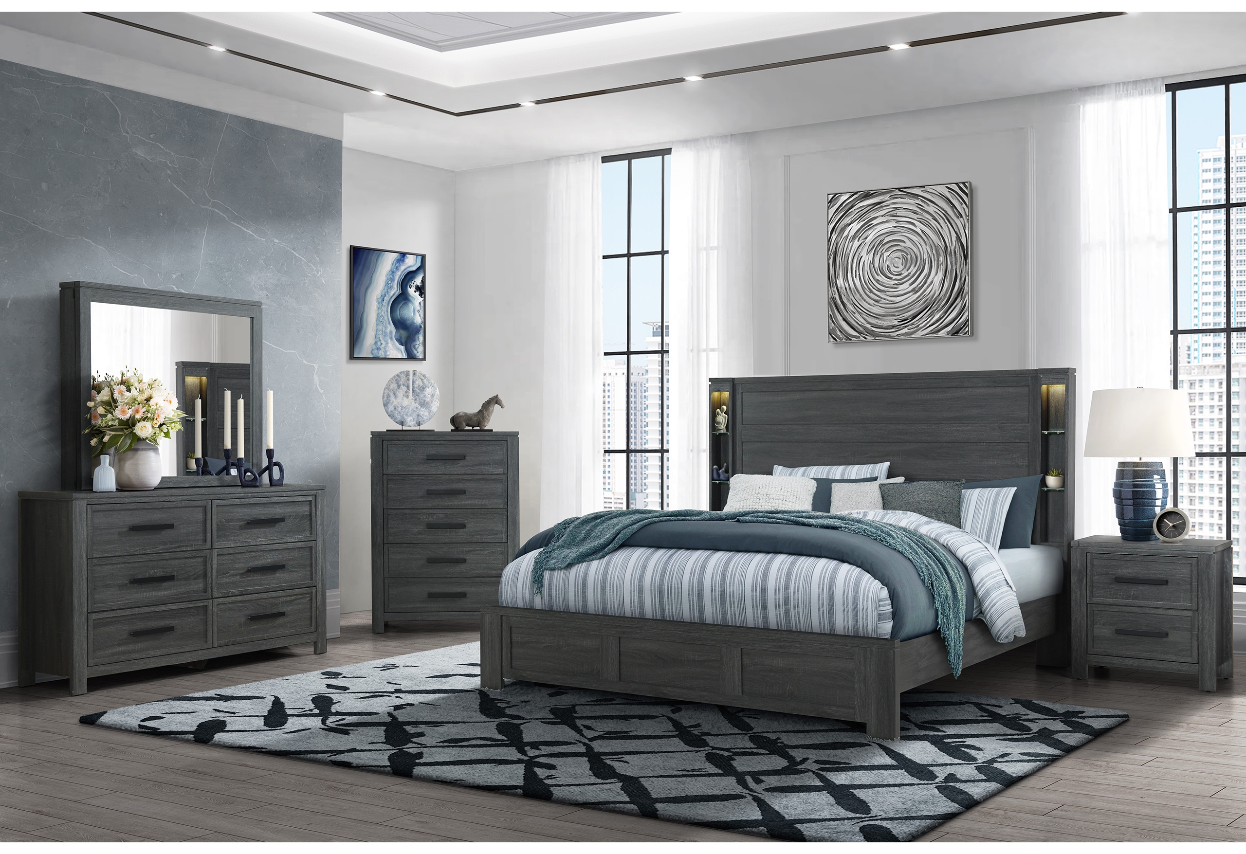 Cypress Wood Platform Bed w/LED