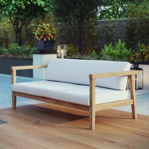 Bayport Outdoor Patio Teak Sofa, Natural/White by Modway Furniture