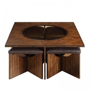 Akita Glass/Wood Veneer Occasional Table Set (Coffee Table + 4 Stools) by Homelegance