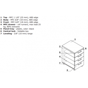 Basic Stationary Pedestal w/4 Drawer by MDD Office Furniture