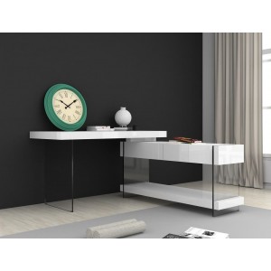 Cloud Modern High Gloss/Glass Office Desk w/Storage Drawers by J&M Furniture