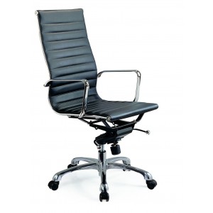 Comfy High Back Adjustable Leather/Chromed Steel Swivel Office Chair