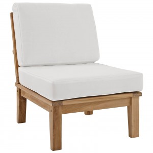 Marina Outdoor Patio Teak Middle Sofa, Natural + White by Modway Furniture
