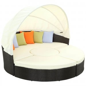 Quest Canopy Outdoor Patio Daybed, Espresso + White by Modway Furniture