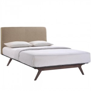 Tracy 2 Piece Queen Wood/Fabric Platform Bedroom Set, Cappuccino Latte by Modway Furniture