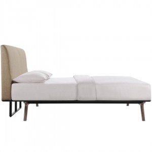 Tracy 2 Piece Queen Wood/Fabric Platform Bedroom Set, Cappuccino Latte by Modway Furniture