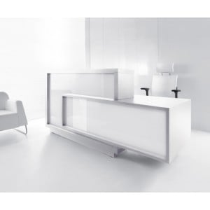 FORO Reception Desk, Left-Handed Counter, High Gloss White by MDD Office Furniture