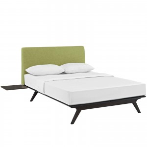 Tracy 3 Piece Queen Wood/Fabric Platform Bedroom Set, Cappuccino Green by Modway Furniture