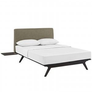 Tracy 3 Piece Queen Wood/Fabric Platform Bedroom Set, Cappuccino Latte by Modway Furniture