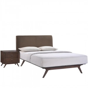 Tracy 2 Piece Queen Wood/Fabric Platform Bedroom Set, Cappuccino Brown by Modway Furniture