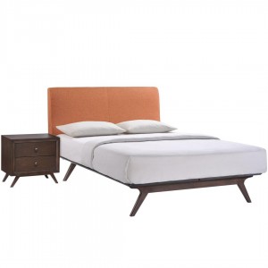 Tracy 2 Piece Queen Wood/Fabric Platform Bedroom Set, Cappuccino Orange by Modway Furniture