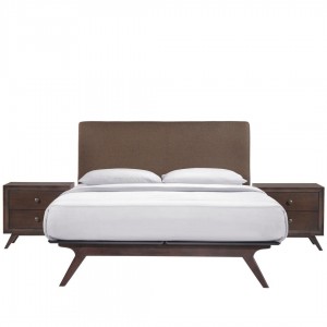 Tracy 3 Piece Queen Wood/Fabric Platform Bedroom Set, Cappuccino Brown by Modway Furniture