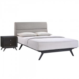 Addison 2 Piece Queen Wood/Fabric Platform Bedroom Set, Black Gray by Modway Furniture