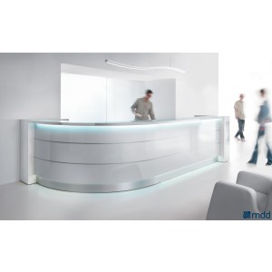VALDE Curved Reception Desk, High Gloss White by MDD Office Furniture