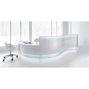 VALDE Countertop Curved Reception Desk, High Gloss White by MDD Office Furniture