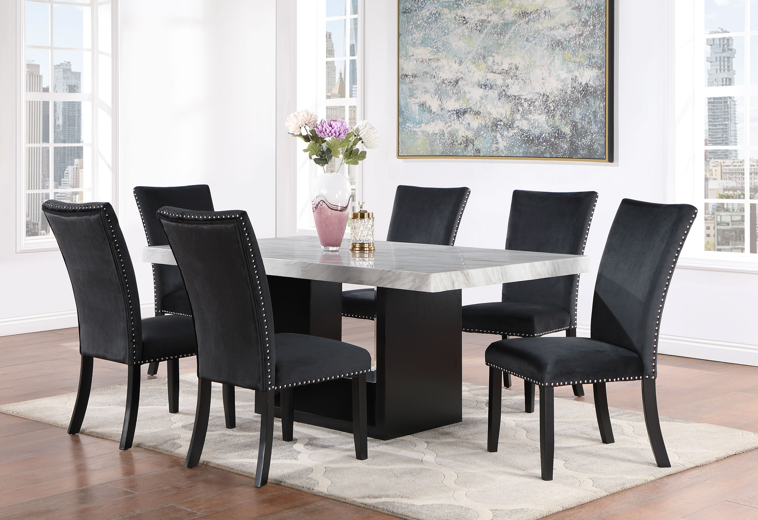 D02 Faux Marble Rectangular Dining Room Set with D03 Chairs