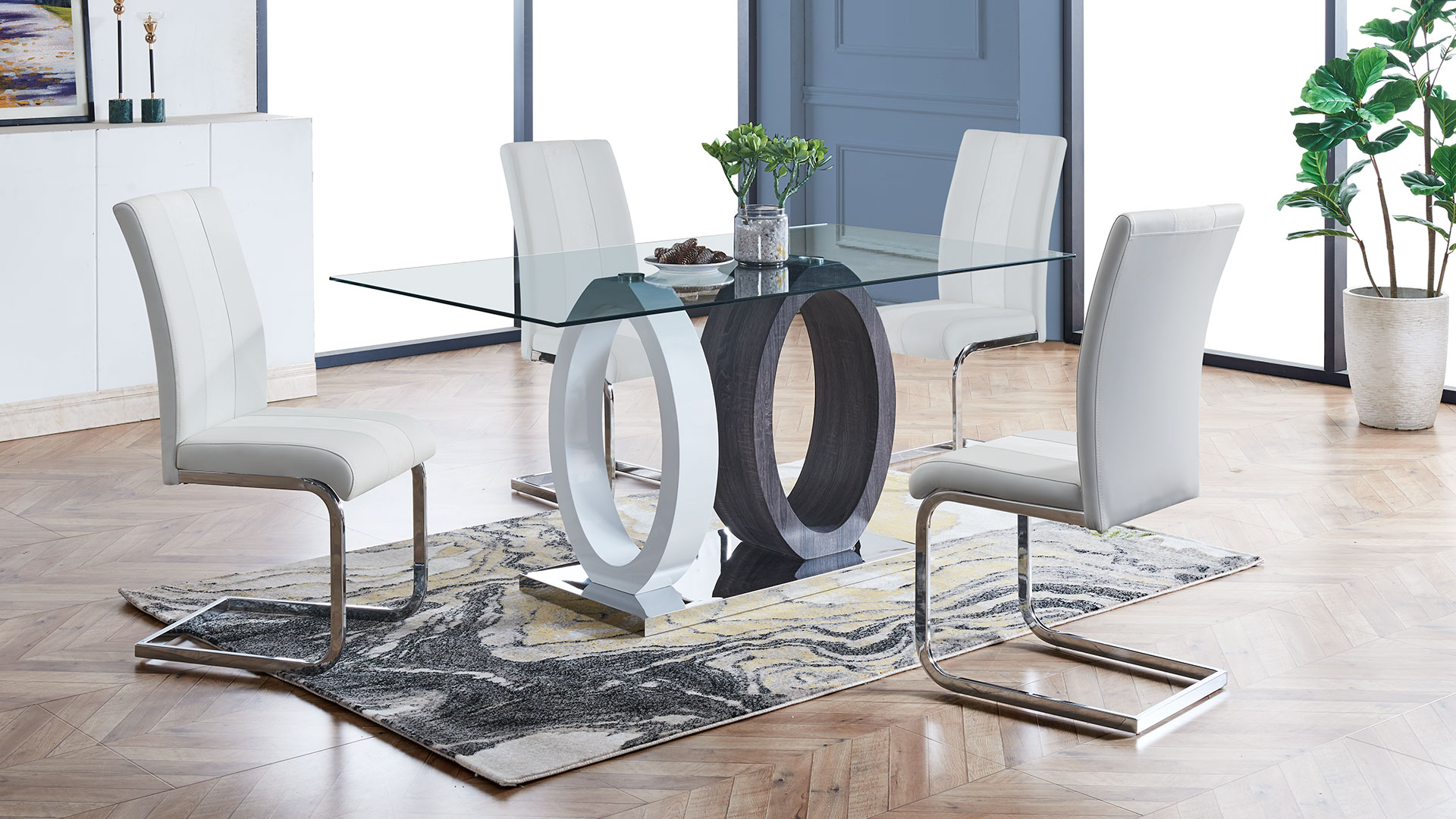 D1628 Clear Glass Top Rectangular Dining Room Set with D915 Chairs