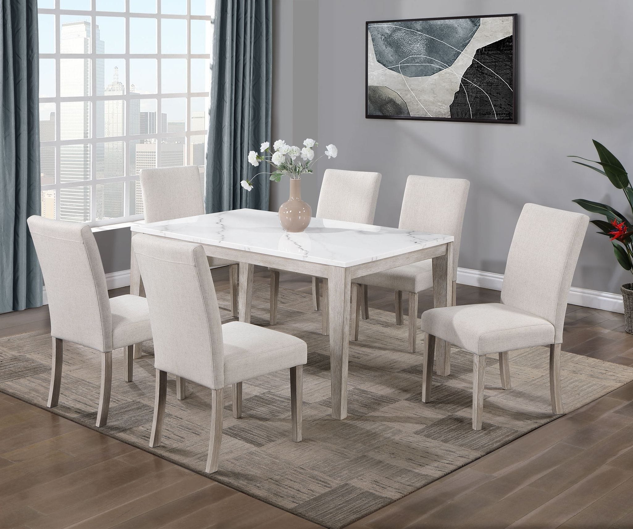 D2022 Marble/Wood Rectangular Dining Room Set