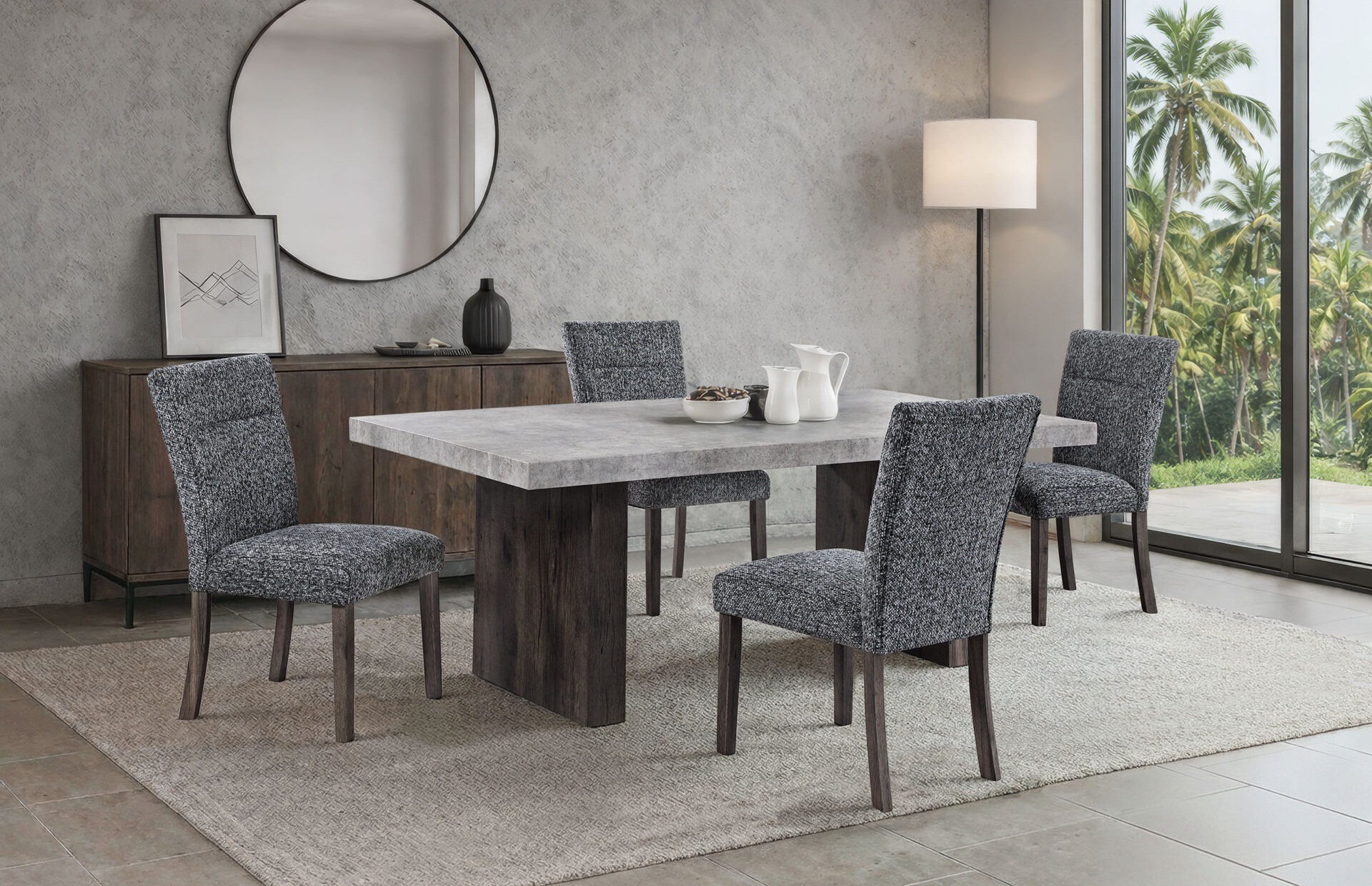 D2410 Faux Marble Rectangular Dining Room Set with D86 Chairs