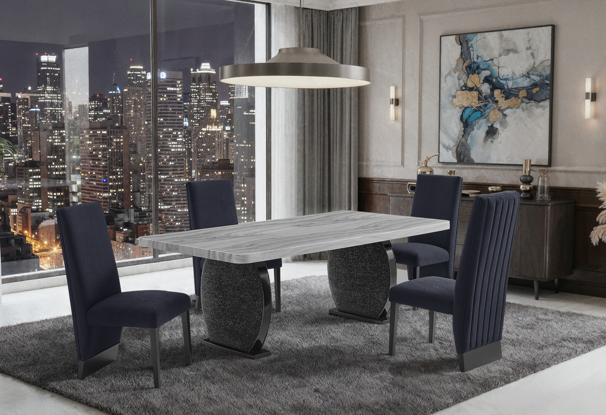 D2502 Faux Marble Rectangular Dining Room Set with D12 Chairs