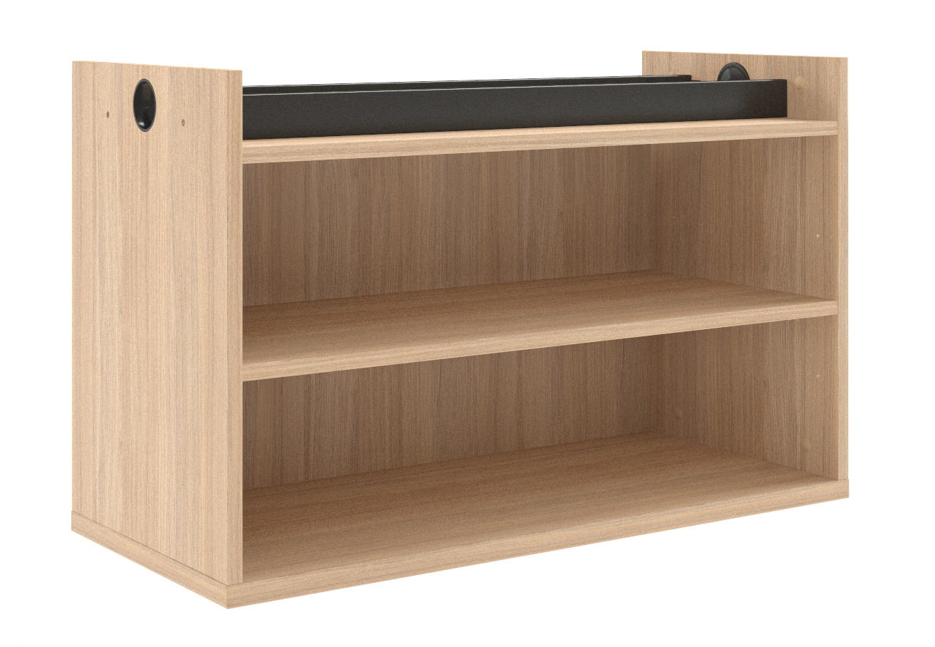 Round Melamine Office 2-Desk Workstation w/Left Hand Desks, Two-Cabinet Combinations & Single Height Shelf Units