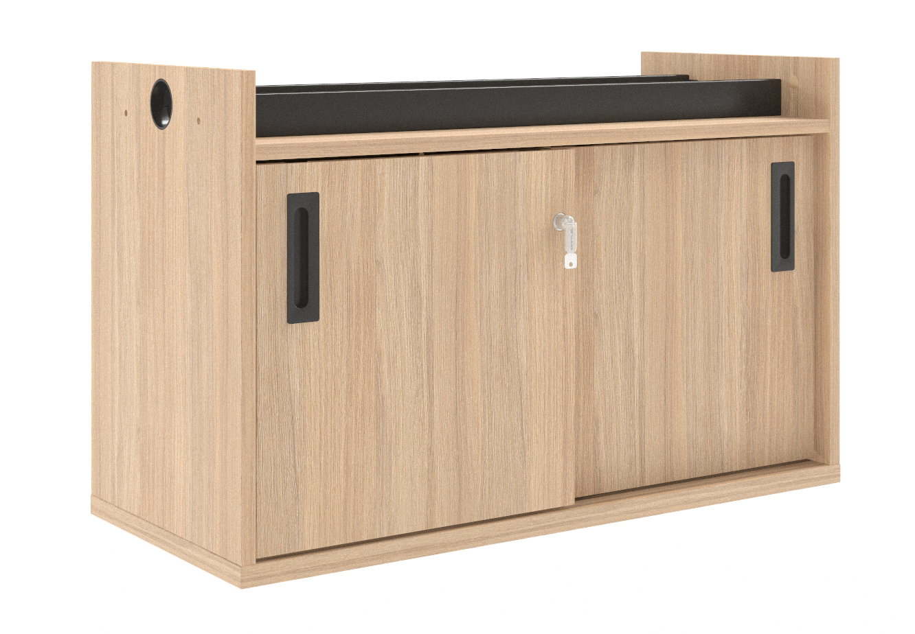 Round Melamine Office 2-Desk Workstation w/Left Hand Desks, Two-Cabinet Combinations & Single Height Shelf Units