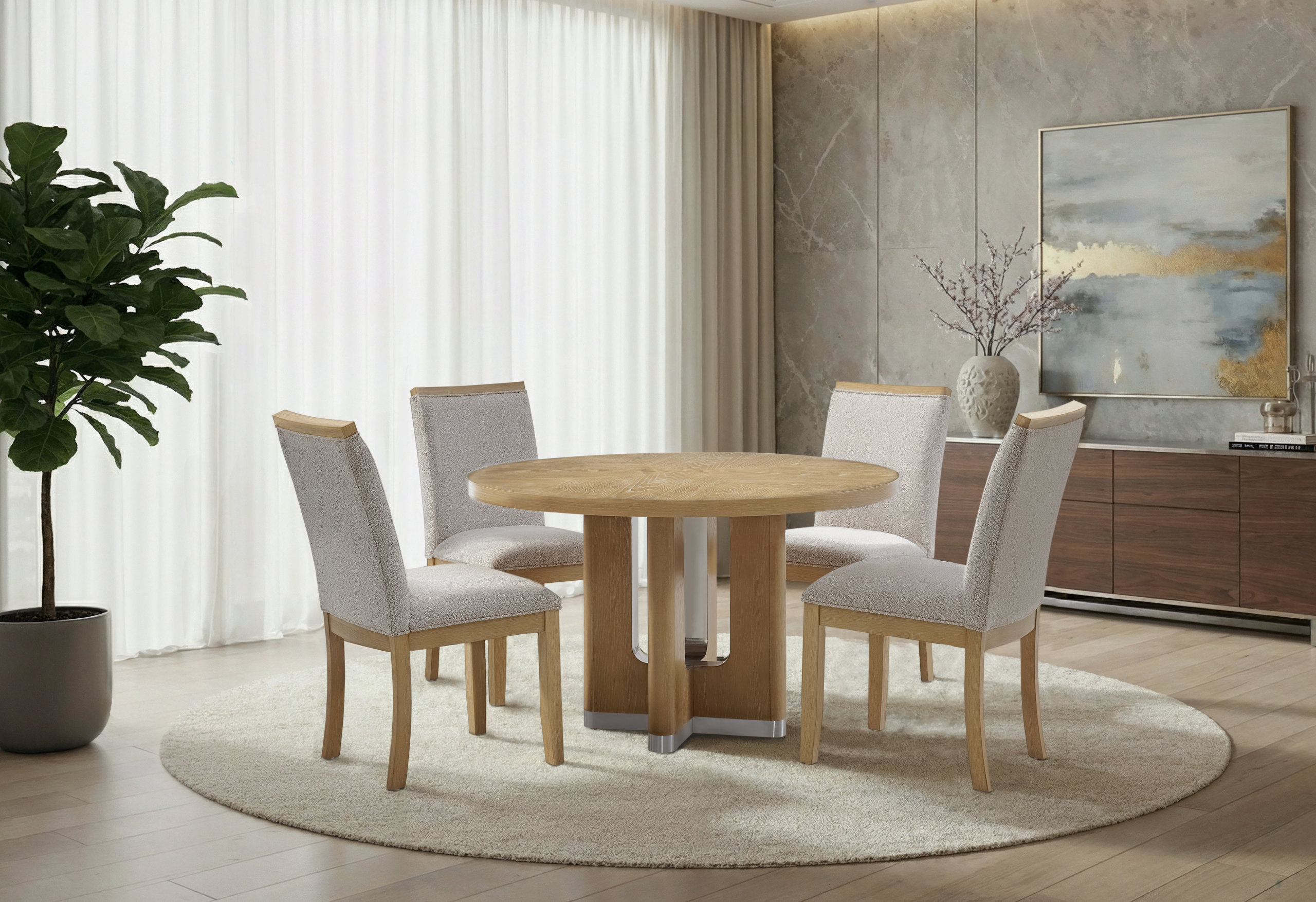 D3124 Wood Veneer Round Dining Room Set with D1248 Chairs