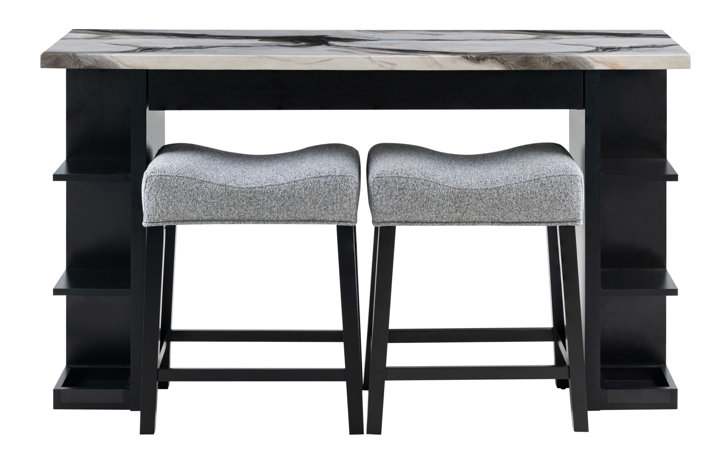 D3232 Faux Marble Bar Table with 2 Fabric Stools