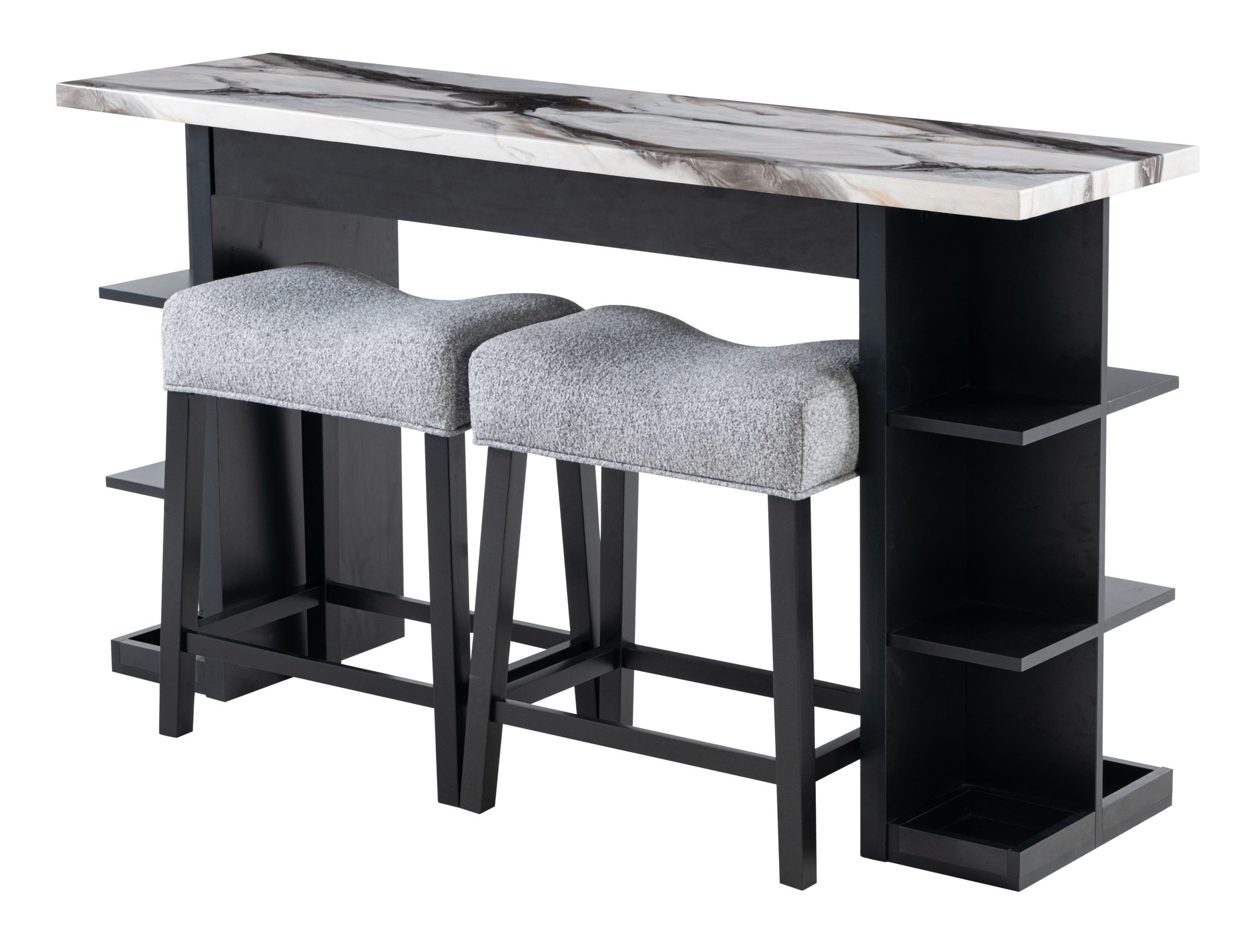 D3232 Faux Marble Bar Table with 2 Fabric Stools